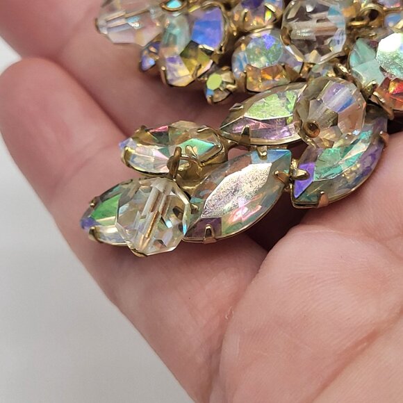 VTG Swirl AB Faceted Dangling Bead Rhinestone Brooch Pin  Gold Tone - Picture 6 of 8